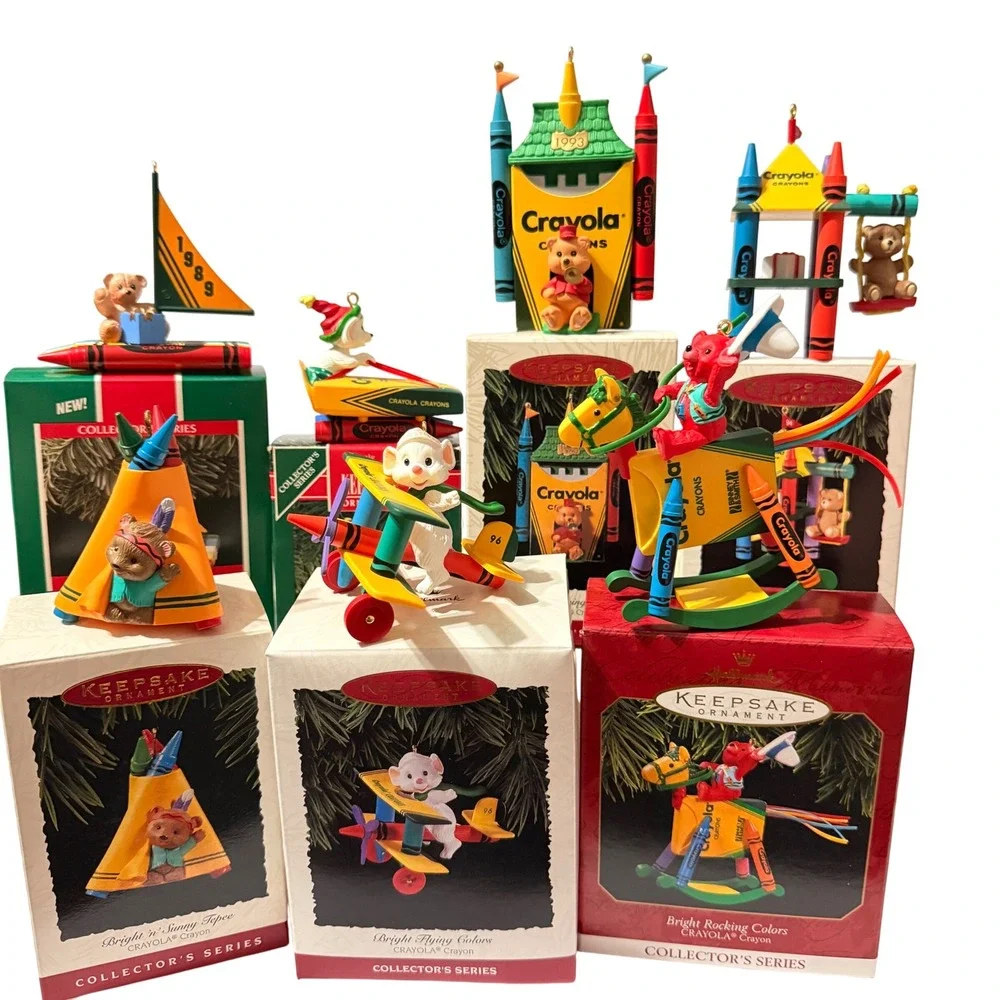 Hallmark Keepsake Crayola Crayon Ornaments Lot 1989-1997 Collector Series 7pc